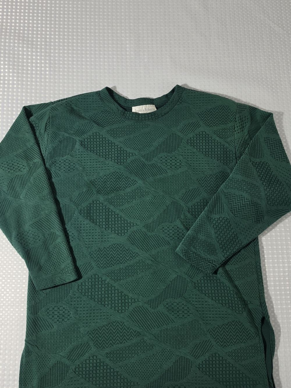 VTG Jessica Roberts Emerald Green Textured Knit Sweater Top Size M Distressed